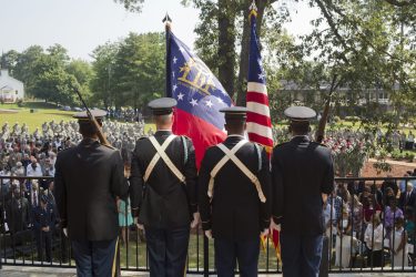 The Georgia National Guard family officially dedicated the Freedom Call Memorial Wall Thursday morning in a solemn and tear filled ceremony, on the grounds of the Clay National Guard Center in Marietta, Georgia.  The service was focused on the families of the 42 men and woman who lost their lives in service during the Global War on Terrorism.  Georgia Command Sergeant Major Phillip Stringfield, who deployed with many of those honored on the wall, assured the families that the memorial dedication represented the selflessness of their loved ones “who willingly gave their lives so that their families could thrive in freedom.”  The Freedom Call Memorial Wall has been some two and a half years in the making.  Conceptualized by former State Command Sgt. Major James Nelson the site will be a place of reflection and remembrance for the families and those who serve. (Georgia National Guard photo by Army Staff Sgt. Tracy J. Smith | released)